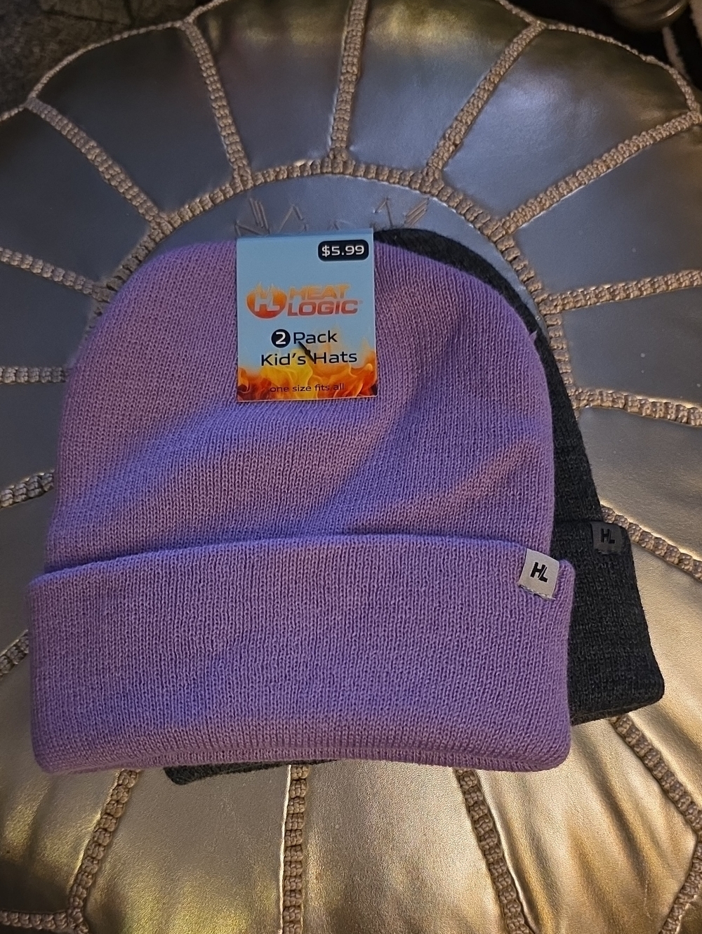 Kids Beanie Hat - Lavender & Charcoal - 2 Pack